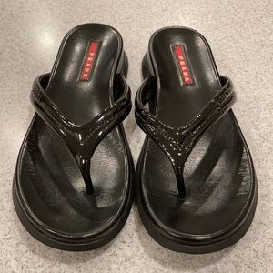 PRADA Black Patent Flip Flops